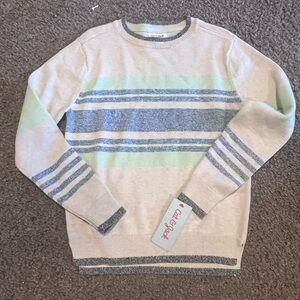 NWT Cat & Jack Boys Size S 6/7 Beige Striped L-Sleeve Pullover Sweater